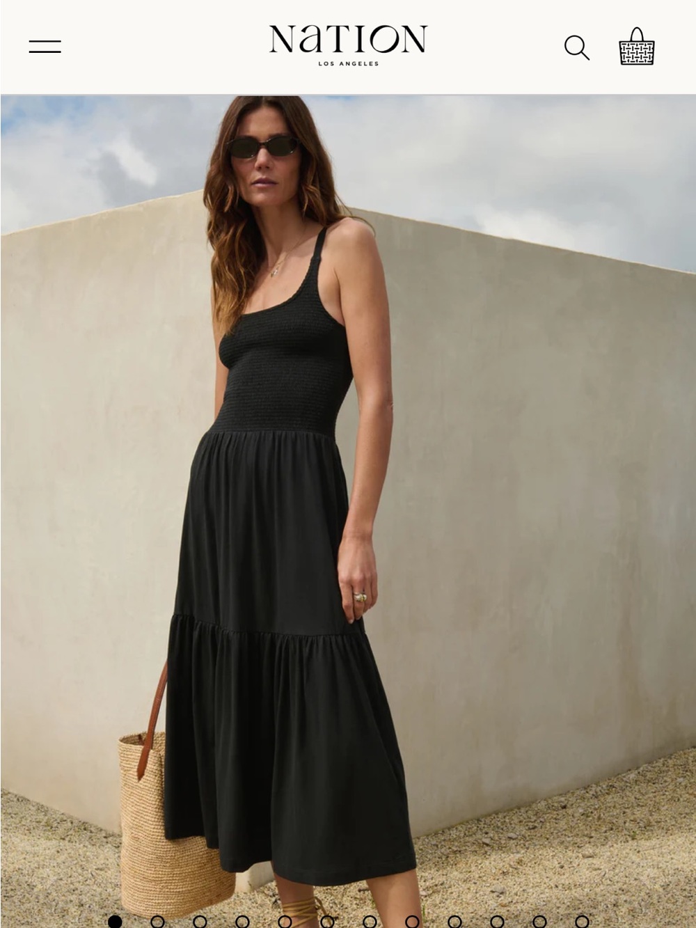 Nation LTD Black Smocked Bodice Tiered Midi Skirt